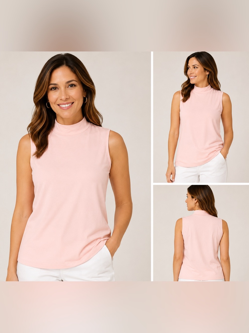 T by Talbots Light Pink Mock Neck Sleeveless Top Size Large
